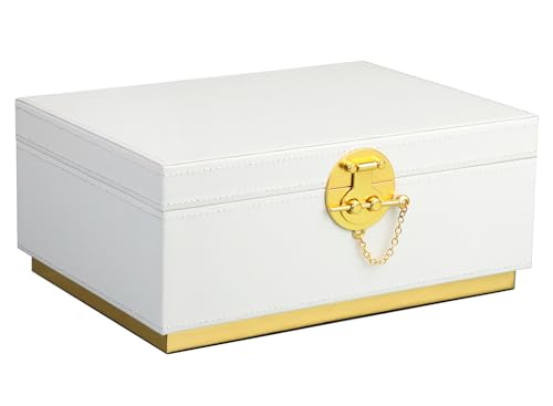HofferRuffer Elegant Faux Leather Decorative Box, Storage Jewelry Box Organizer, Large Dresser Cosmetic Organizer Holder, Classic Jewelry Accessory Organizer, 11x8x4.8 inches (White) - color: White