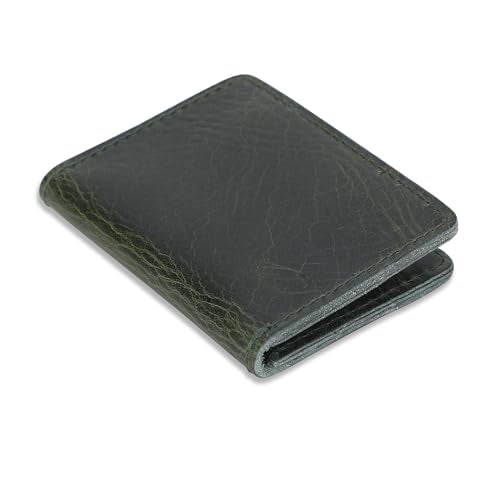 Genuine Leather Bifold Card Holder Wallet, Forest Green | Men & Women, Slim Minimalist, Front Pocket, Compact Travel & Everyday Carry - color: Green