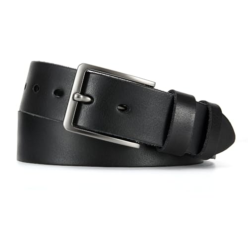 Men's Genuine Leather Casual Belt -Full Grain Leather Belt for Men- 1.5" Handmade Jeans Belt with Gift Box - color: Full Grain Black Belt, size: 46(Fits Waist 42" - 45")
