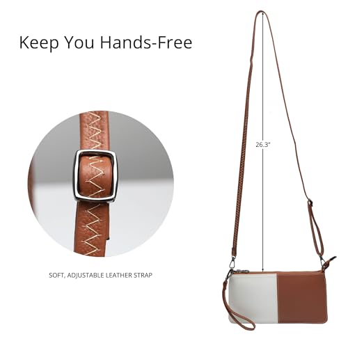 Bveyzi Genuine Leather Wristlet Purses for Women, Envelope Clutch Wallet Small Crossbody Bags for Dressy Evening - color: White&brown