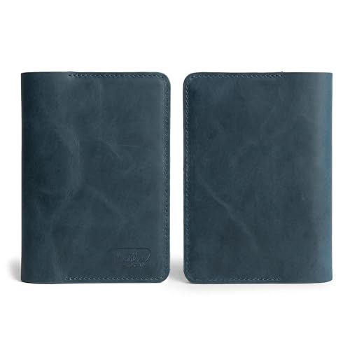 Leather Field Notes Cover, Leather Notebook Cover 3.5 x 5.5 in. with Card and Pen Holder, Handmade Protective Storage for Pocket Moleskine Journal Cover, Book & Notebooks, Notepad Wallet for Travelers (Slate Blue) - color: Slate Blue