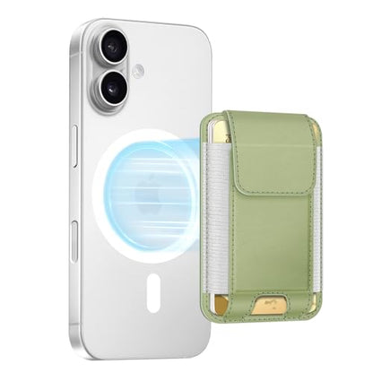 FINPAC MagSafe Wallet Magnetic Card Wallet Holder for Women Men | For iPhone 17/16/15/14/13/12 Series, Safe RFID Blocking Slim Leather 6 Card Holder - color: Bamboo Green