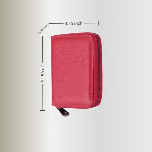 Genuine Leather Credit Card Holder, Wallet Case, Bank Card Case, RFID Blocking Secure Card Case, ID Case, Organizer Zipper Wallet 1 Pcs - Rose - color: Rose