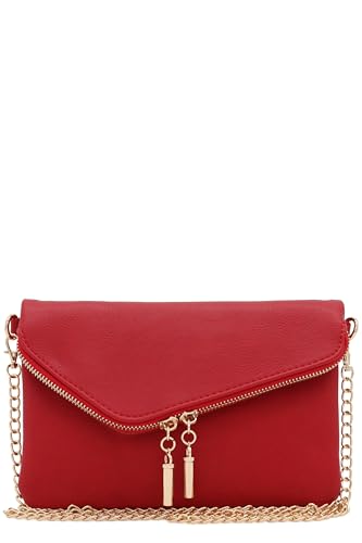 FashionPuzzle Envelope Wristlet Clutch Crossbody Bag with Chain Strap - color: Red