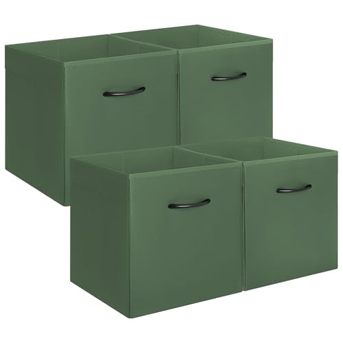 StorageWorks 13x13 Storage Cubes, Cube Organizer Bins, Green, 4-Pack | Reinforced Handle & Front Panel, Faux Leather Front, Non-woven Fabric, Collapsible, Space-Saving, For Closet, Bedroom, Office - color: Green, size: 13 Inch