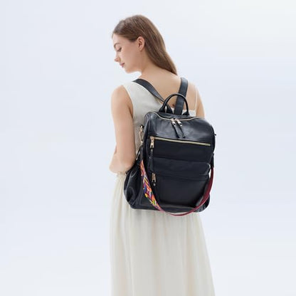 Womens Leather Backpack Purse, Ladies Travel Designer Shoulder Bags | Fashion style backpack, multi-purpose daily medium shoulder purse backpack for women - color: Black