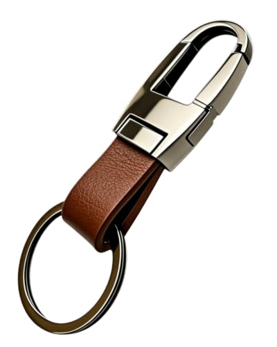 Yuxh Men Leather Car Keychain Strap with Premium Sturdy Metal Key Ring | Robust metal ring paired with soft leather strap, keeps car keys tidy for commute, travel & outdoor use - color: Yx-293 Brown