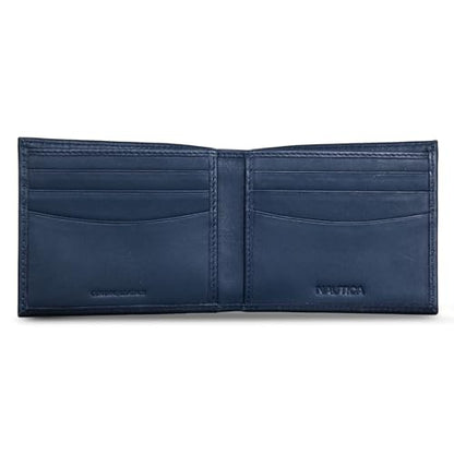 Nautica Men's Bifold Leather Wallet | RFID Blocking | ID Window | Card Slots | Organization | Durable | Stylish - color: Émbroidered Sail - Navy