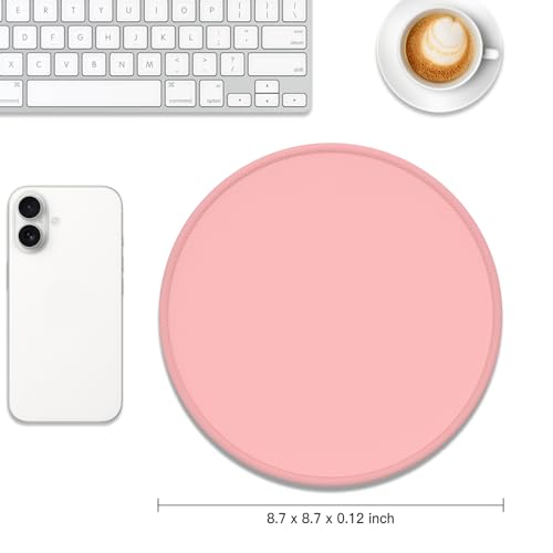 Auhoahsil Round Mouse Pad, Cute Small Computer Mouse Mat, Stitched Edge, Non-Slip Rubber, Washable Mousepad Cloth for Wireless Mouse, Gaming, Office, Laptop, Women, Men, 8.7 x 8.7 in, Pink - color: A-Pink