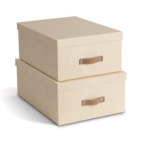 Bigso Box of Sweden Ulrika, Set of 2 - Large Storage Box (10.4 x 14.4 x 5.7in) and Small Storage Box (9.8 x 13.4 x 5.5in) - Decorative Storage Boxes with Lids - Memory Box for Keepsakes - Cream - color: Cream