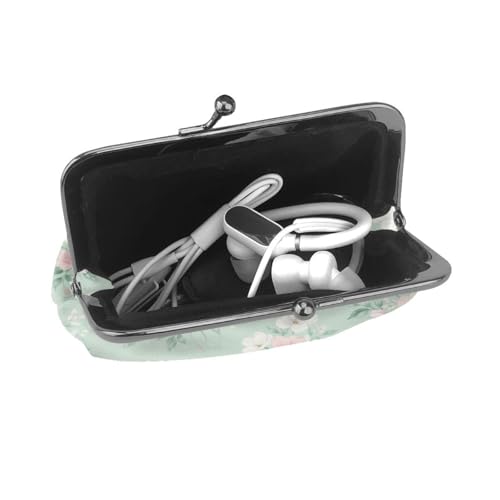 Kiss-lock Coin Purse for Women Change Purses Cute Small Coin Pouch Tiny Coin Wallet (Green Floral) - color: Green Floral