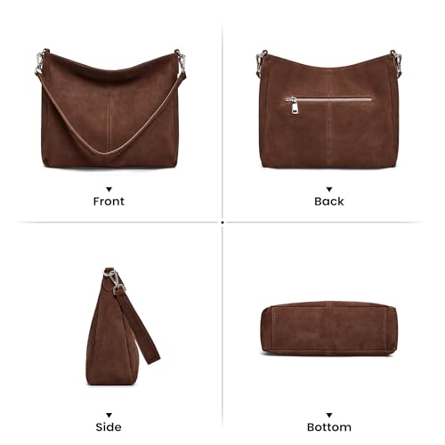 befen Soft Genuine Leather Hobo Bags Purse for Women Crossbody Shoulder Bag | Real Leather, Slouchy Shoulder Bag, 2 Detachable Shoulder Straps, Multi Pockets - color: Suede Hobo Coffee