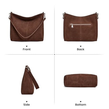 befen Soft Genuine Leather Hobo Bags Purse for Women Crossbody Shoulder Bag | Real Leather, Slouchy Shoulder Bag, 2 Detachable Shoulder Straps, Multi Pockets - color: Suede Hobo Coffee