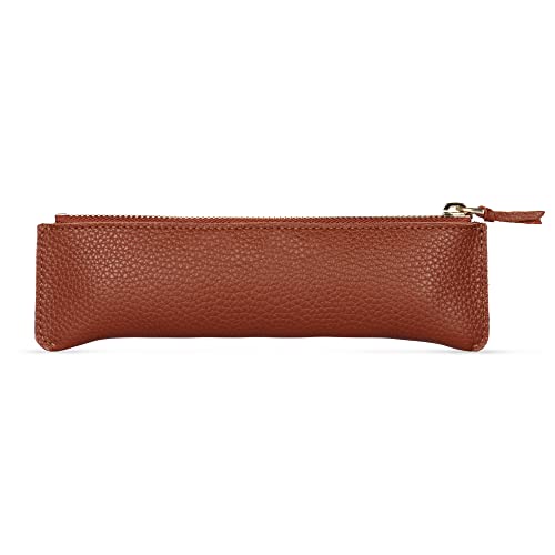 Londo Genuine Leather Pen Case with Zipper Closure, Pencil Pouch Stationery Bag - color: Brown