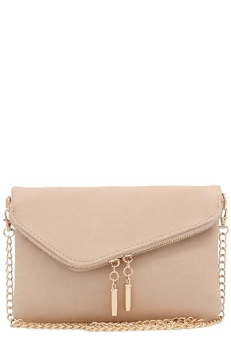 FashionPuzzle Envelope Wristlet Clutch Crossbody Bag with Chain Strap - color: Nude