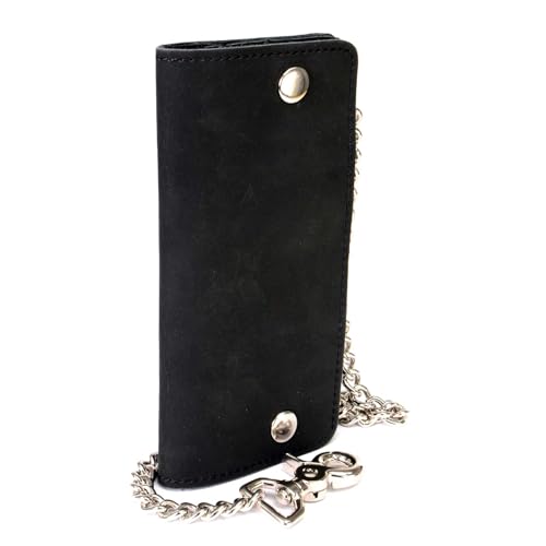 Hot Leathers WLC3106 7" Naked Leather Bifold Wallet w/Chain - color: WLC3106-BLACK, size: 7" - Bi-Fold