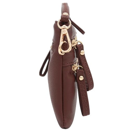 Multi Zipper Pocket Small Wristlet Crossbody Bag - color: Coffee