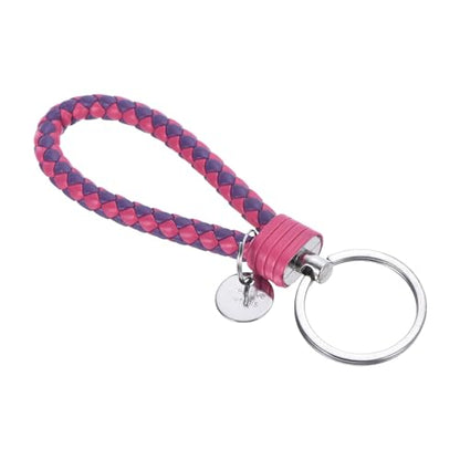 PATIKIL Braided Leather Keychain with Key Ring Sleeve, PU Woven Wristlet Lanyard Strap Fob Keyring Holder for Car Bag Pendant - color: Purple Rose Red