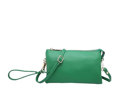 JEN & CO. Riley Small Crossbody Bags Vegan Leather Wristlet Wallets Clutch Purses Shoulder Handbag for Women - color: Emerald