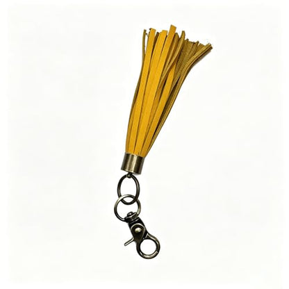 Genuine Leather Tassel Keychain, Brown Decorative Bag Charm, Brass Hardware - color: Yellow