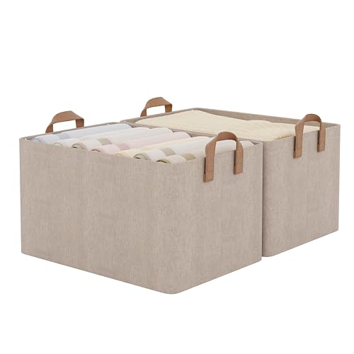 StorageWorks Large Fabric Storage Bins, Brown and Beige, 2-Pack | With Reinforced PU Handles, Metal Frame, Collapsible, Storage Basket for Shelves, Closet, Holds Clothes, Towels, Blankets - color: Brown and Beige, size: 16 ½" L x 12" W x 10 ¼" H