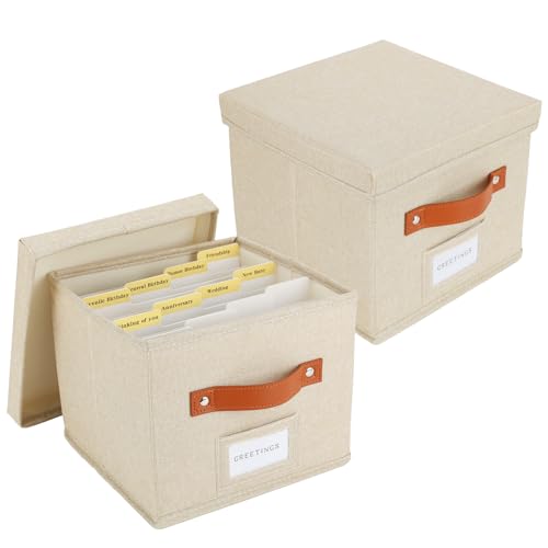 Greeting Card Organizer with dividers - Storage Box with lid Holds 150+ Cards - Assortment Box for Greeting Cards,Recipes, Photos, Envelopes, Keepsake - 9 x 9 x 7 Inches (Beige, 2 pcs) - color: Beige, size: 2 pcs