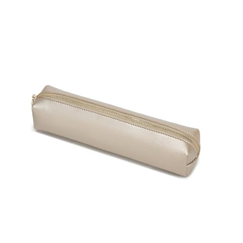 Faux Leather Color Pencil Case Multifuncional and Simple with Zipper for School (Pearl White Tea) - color: Pearl White Tea/FL