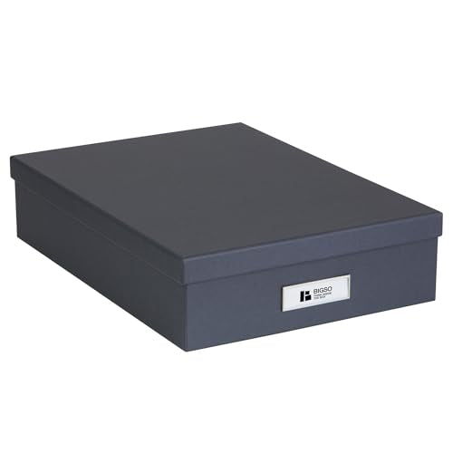 Bigso Oskar Fiberboard Label Frame Document Letter Box - File Organizer Box for Important Paperwork - Document Storage with a Lid & Metal Label Window - 3.3 in x 10.2 in x 13.8 in - Dark Grey - color: Dark Grey, size: 1 Pack