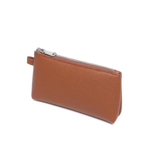 Small Makeup Bag for Purse, Leather Cosmetic (Saddle Brown) - color: PU/Saddle Brown