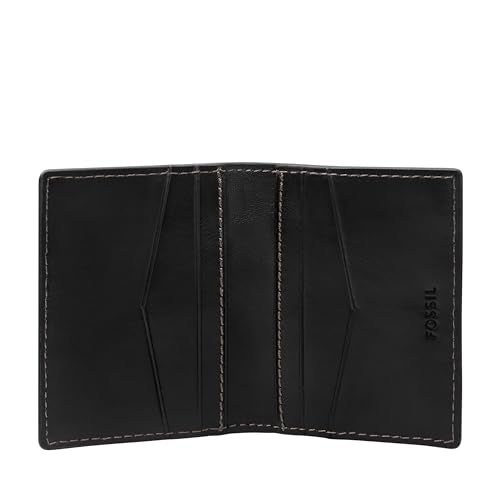 Fossil Wallet for Men, Hayes Leather Card Case; Men's Bifold Leather Wallet, Black - color: Hayes Black