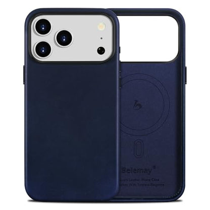 Belemay Vegetable-Tanned Leather Case for iPhone 17 Pro, Navy Blue - color: Midnight Blue, size: iPhone 17 Pro
