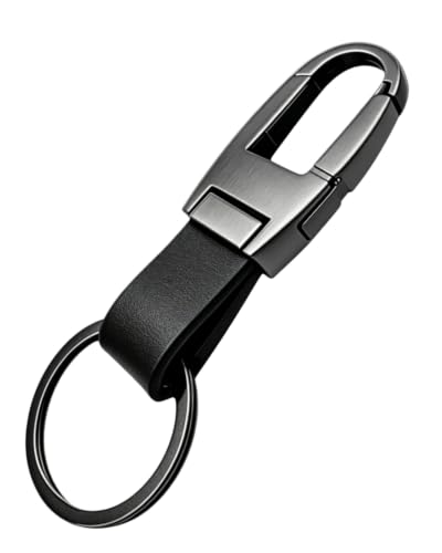 Yuxh Men Leather Car Keychain Strap with Premium Sturdy Metal Key Ring | Robust metal ring paired with soft leather strap, keeps car keys tidy for commute, travel & outdoor use - color: Yx-293 Black