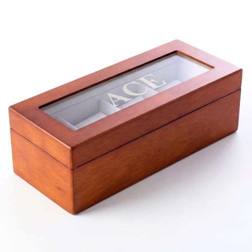 Bey-Berk Personalized Theo Cherry Wood 4-Slot Watch Box, Custom Glass-Top Solid Wood Watch Display Case with Velour-Lined Cushions, 11.25" x 4.5" x 3.25" - color: 4 Watches