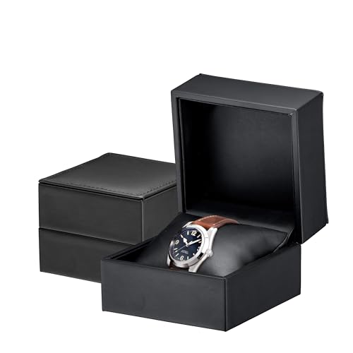 Premium Leather Watch Box for Women & Men - Bangle/Bracelet Box with Pillow - Leather Interior with Stitching Bracelet/Bangle & Watch Case - Ideal for Watch & Bracelet Gift Box Display by AllurePack - color: Black, size: Pillow Box