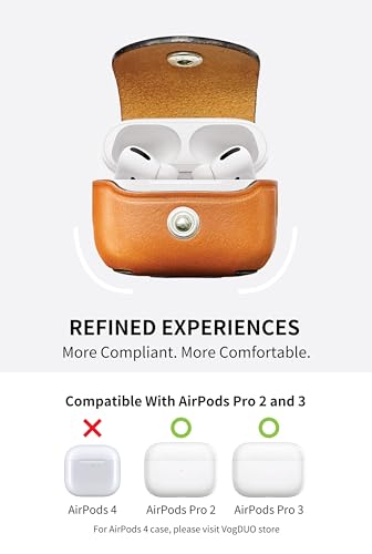 Genuine Leather AirPods Pro 3 Cover - Handcrafted Protective Case Anti-Lost Belt Loop Lanyard Ports with Cover Clip Holder, Compatible with Apple AirPods Pro 3 (Tan) - color: Tan