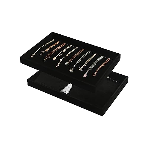 Coward Set of 2 Black Velvet Stackable Necklace Holder Organizer Tray Velvet Necklace Display Stand for Selling Jewelry Box Case for Storage (necklace+necklace) - color: Black Velvet, size: Necklace+Necklace