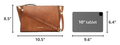 Calvin Klein Reyna Crossbody Bag, Caramel, One Size | Women's, Back Slip Pocket, 2 Slip Pockets, 1 Zip Pocket, Adjustable Crossbody Strap, Everyday - color: Caramel