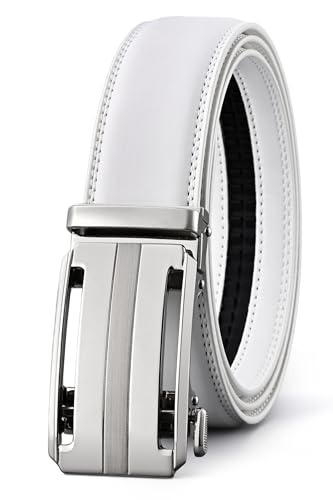 Men's Belt, Ratchet Dress Casual Belt with Adjustable Automatic Buckle Trim to Fit - color: White-04, size: 50"-55" Waist Adjustable