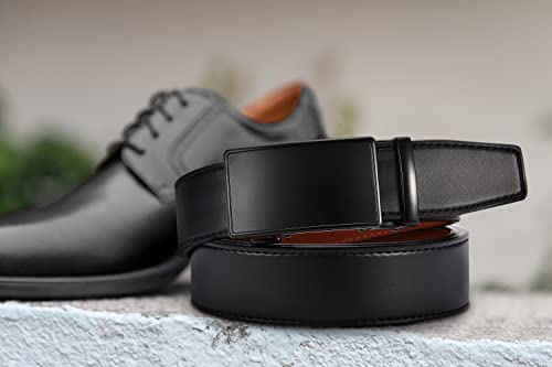 CHAOREN Men's Leather Ratchet Belt - Customizable Fit (35mm) | Smooth Sliding, Precise Micro‑Adjust, Trim to Fit, Dress & Casual Wear, Gift Box - color: Night / Black, size: 36" to 42" Waist Adjustable