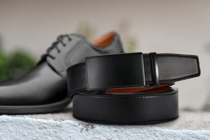 CHAOREN Men's Leather Ratchet Belt - Customizable Fit (35mm) | Smooth Sliding, Precise Micro‑Adjust, Trim to Fit, Dress & Casual Wear, Gift Box - color: Night / Black, size: 36" to 42" Waist Adjustable