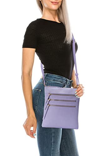 Crossbody Bag Functional Multi Pocket Messenger Purse Top Zip Closure Shoulder Handbag With Adjustable Strap - color: Lavender