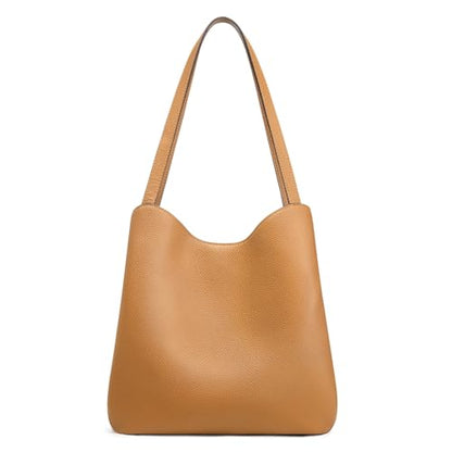 S-ZONE Soft Genuine Leather Tote Bag for Women, Shoulder Handbag Purses | Top Grain Pebbled Cowhide Leather, Fits 9.7" Pad, Multi Compartments, Bottom Metal Rivets, for Work Travel Daily - color: Brown