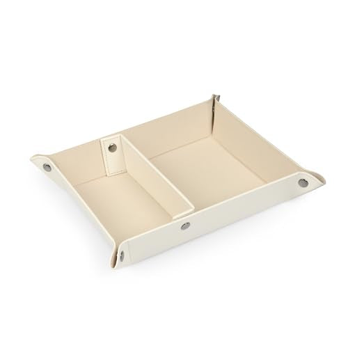 Londo Leather Tray Organizer - Practical Lightweight Water Resistant Computer Table Desk Storage Box for Wallets, Watches, Keys, Coins, Cell Phones and Office Equipment - color: White
