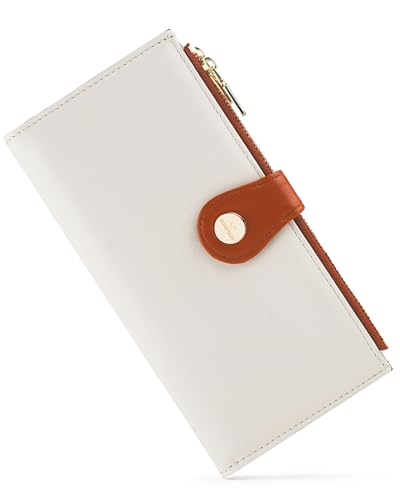 Women's Slim Wallet,Thin RFID Card Holder with Zipper Pocket | 12 Slot Wallet Organizer, Large Capacity, Vegan Leather, Coin Purse, Cash Compartment, Travel Wallet, Women Gift - color: Beige＆Brown, size: Bifold