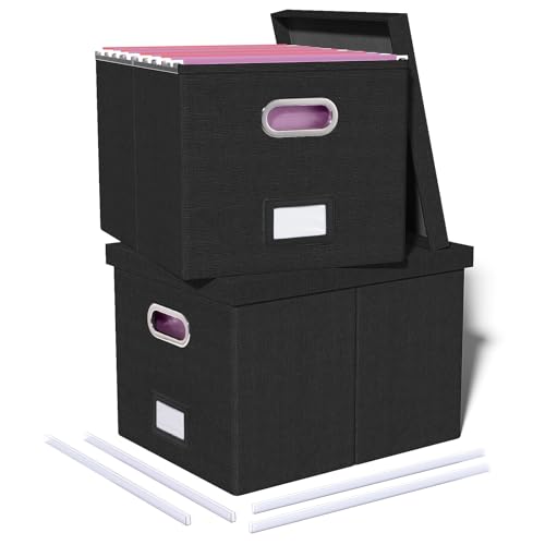 2 Pack File Storage Organizer, Filing Box, Portable File Box with Lid, Fit for Letter/Legal File Folder Storage, Document Organizer, Black - color: Black, size: 2 pack