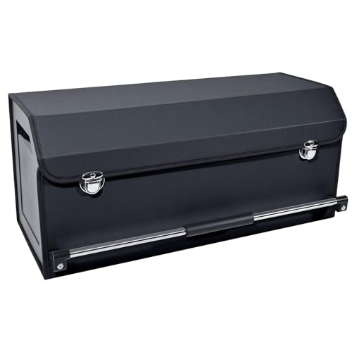 Car Trunk Organizer Leather Car Storage Organizer with Lid Car Organizer | Suv Trunk Organizer with Sturdy Handle Car Cargo Storage Box for Minivan, Sedan, Jeep (Black, 27 x 11.4 x 12.2in) - color: Black, size: 11.4 x 27 x 12.2