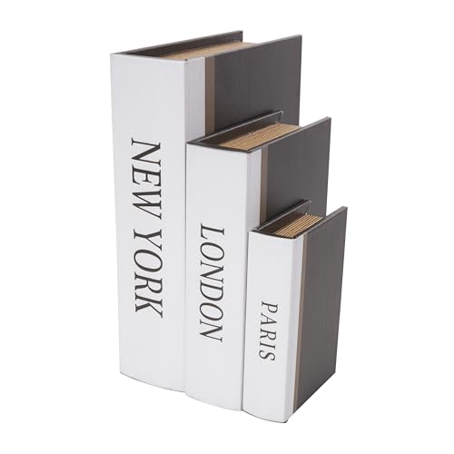 Deco 79 Wooden Paris, London, New York Storage Faux Storage Book Box with White Spine, Set of 3 3", 2", 2"H, Black - color: Black, size: 3", 2", 2"