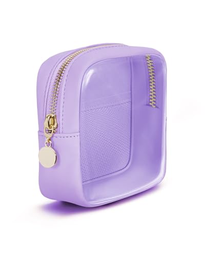 Wandering Nature Clear Makeup Bag for Purse Mini Make up Bag Cute Cosmetic Pouch for Women with Slip-in Pockets Travel Toiletry Essentials Vegan Leather Organizer Pouch,Patent Pending - color: Purple
