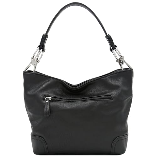 Hobo Shoulder Bag with Big Snap Hook Hardware - color: Black