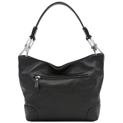 Hobo Shoulder Bag with Big Snap Hook Hardware - color: Black